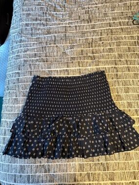 LOFT Navy Printed Ruffle Mini Skirt